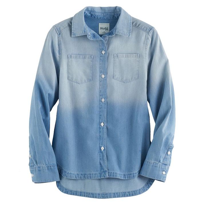 Girls 7-16 & Plus Size So&reg; Curved High-low Hem Chambray Shirt, Size: 14, White Oth