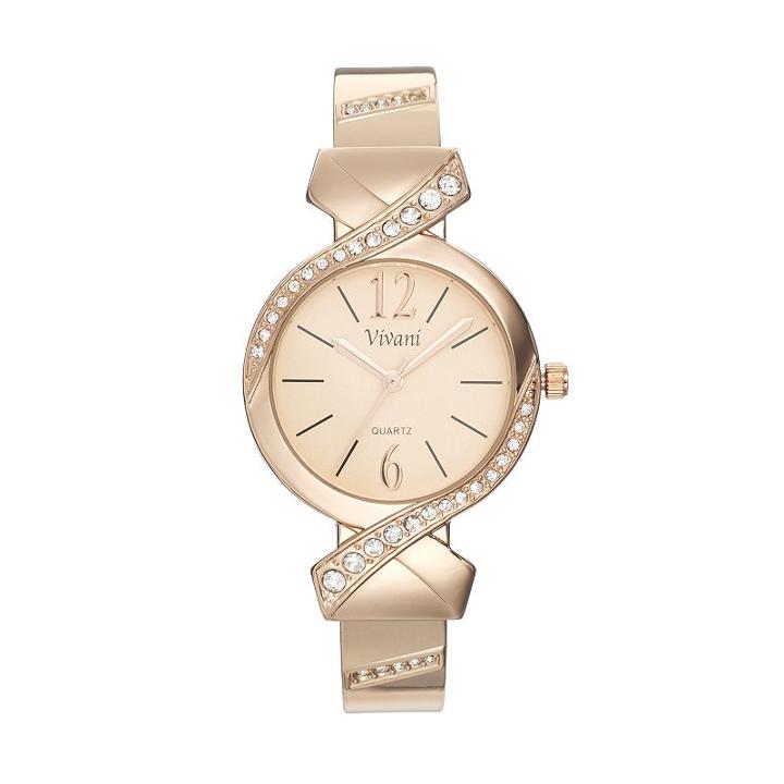 Vivani Women's Crystal Crisscross Cuff Watch, Size: Medium, Pink
