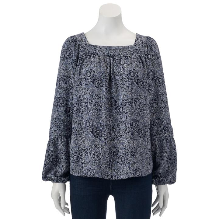 Women's Lc Lauren Conrad Shirred Peasant Top, Size: Small, Grey