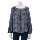 Women's Lc Lauren Conrad Shirred Peasant Top, Size: Small, Grey