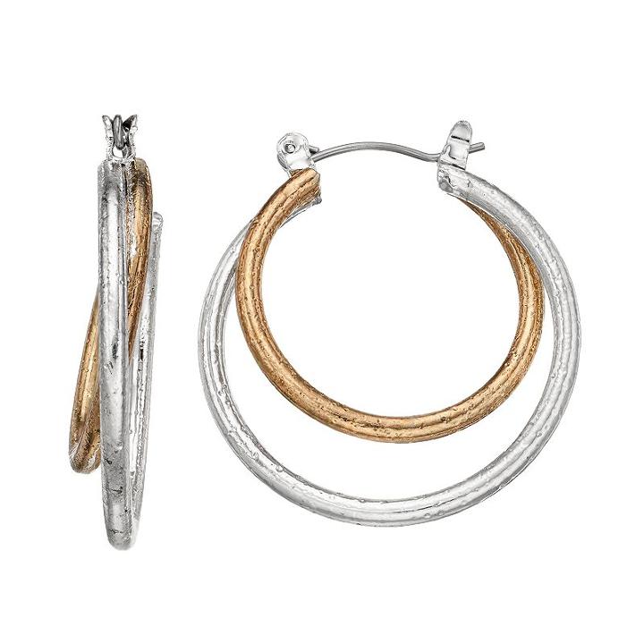 Nickel Free Two Tone Double Hoop Earrings, Women's, Multicolor