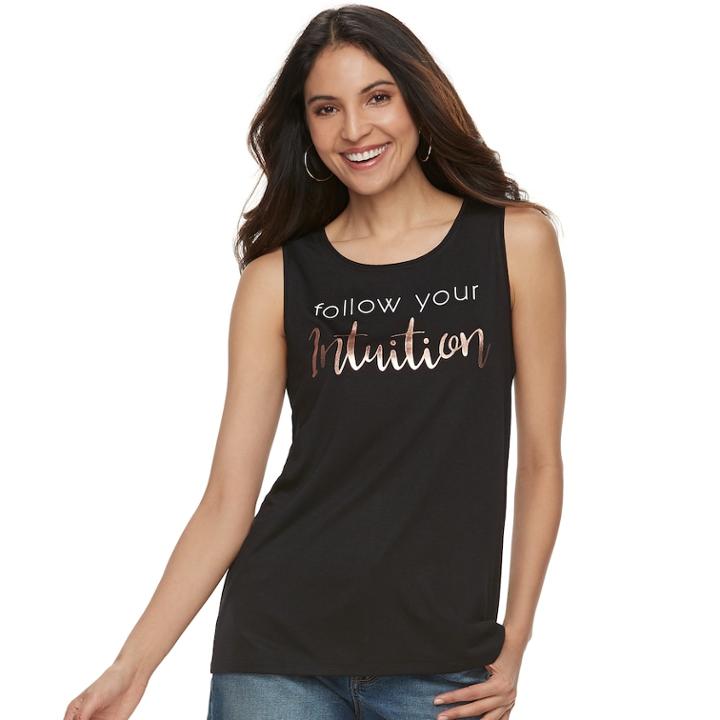 Women's Apt. 9&reg; Graphic Tank, Size: Medium, Black