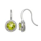 Sterling Silver Peridot And Lab-created White Sapphire Halo Drop Earrings, Women's, Green