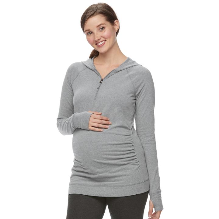Maternity A:glow Ruched 1/4-zip Workout Top, Women's, Size: Xl-mat, Dark Grey