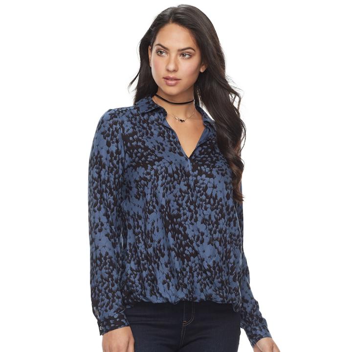 Women's Rock & Republic&reg; Print Drape High-low Top, Size: Xl, Med Blue