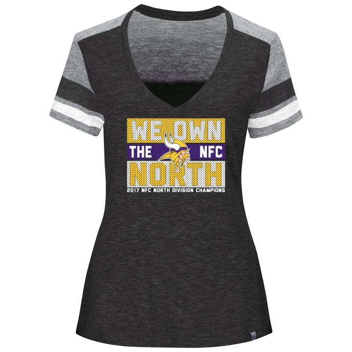 Women's Minnesota Vikings 2017 Nfc North Division Champions Line Of Scrimmage Tee, Size: Large, Grey