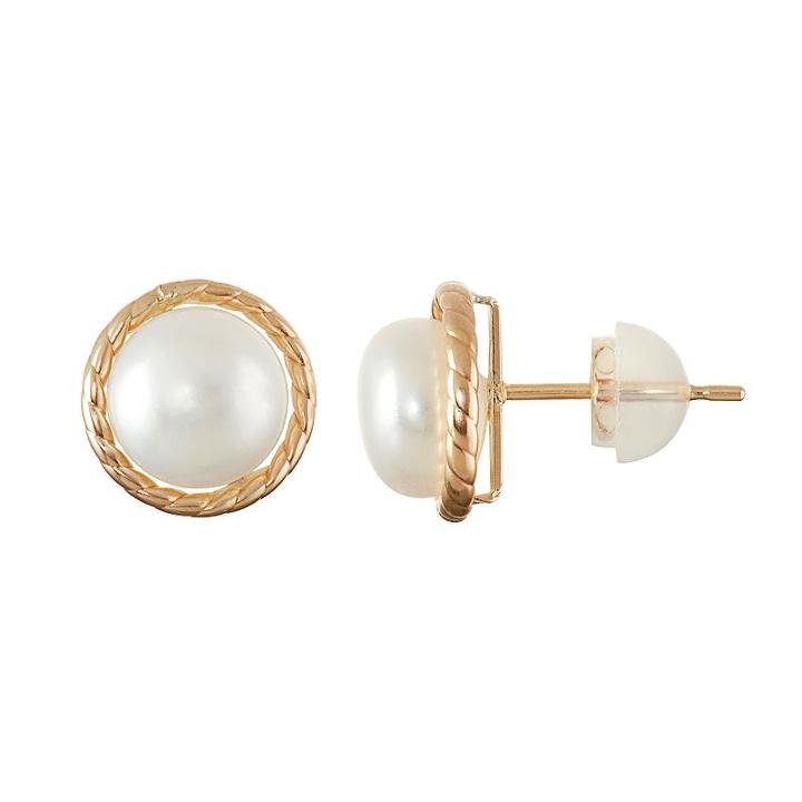 10k Gold Freshwater Cultured Pearl Halo Stud Earrings, Women's, White