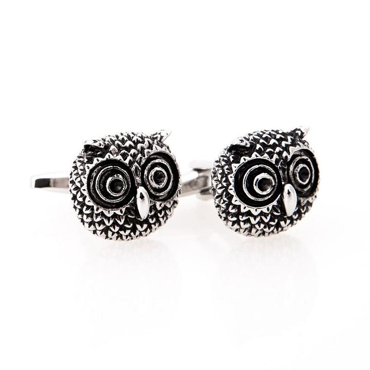 Rhodium-plated Owl Cuff Links, Men's, Grey Other