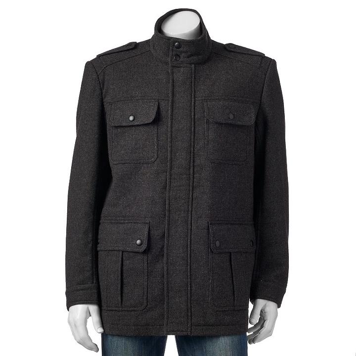 Men's Apt. 9 Herringbone Modern-fit 4-pocket Storm Coat, Size: Large, Black