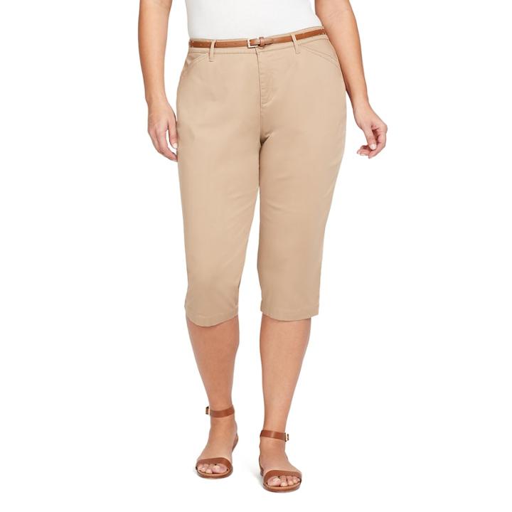 Plus Size Gloria Vanderbilt Anita Twill Belted Capris, Women's, Size: 16 W, Beig/green (beig/khaki)