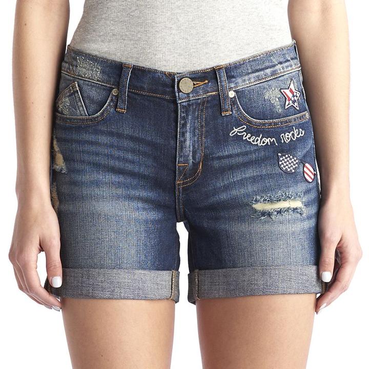 Women's Rock & Republic&reg; Bumpershoot Patriotic Patch Jean Shorts, Size: 6, Med Blue