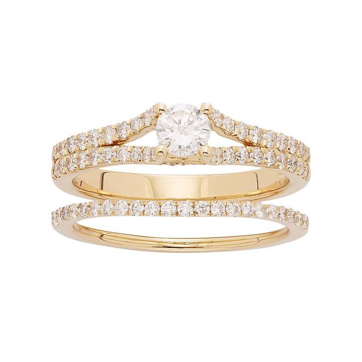 14k Gold 1 Carat T.w. Igl Certified Diamond Engagement Ring Set, Women's, Size: 9.50, Yellow