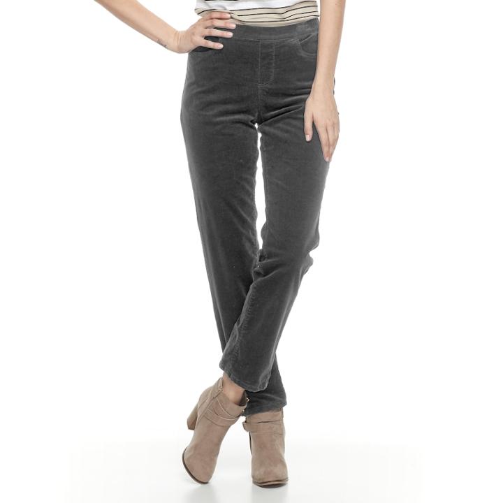 Women's Croft & Barrow&reg; Pull-on Straight Leg Corduroy Pants, Size: 10, Grey (charcoal)