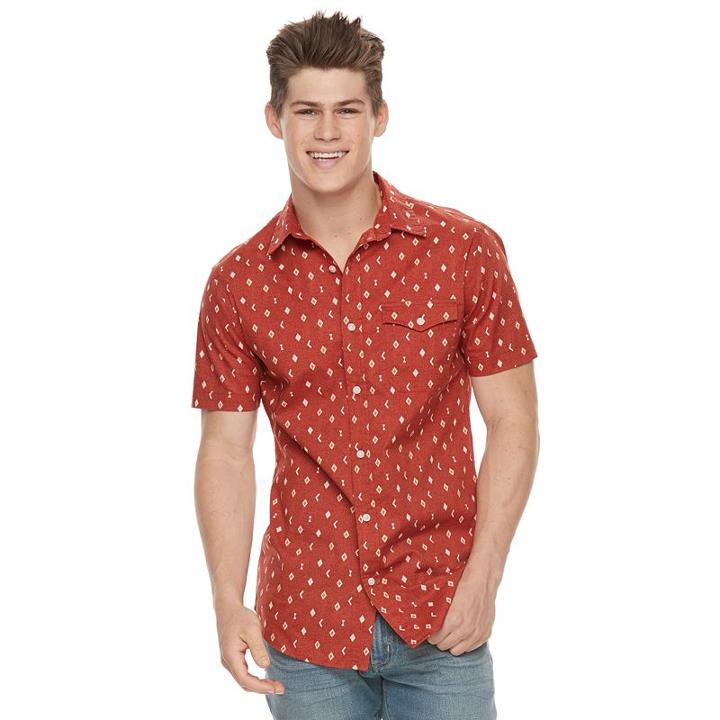Men's Urban Pipeline&reg; Printed Button-down Shirt, Size: Medium, Med Brown