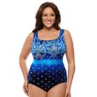 Plus Size Great Lengths High Tide Tummy Slimmer Crisscross One-piece Swimsuit, Women's, Size: 22, Blue