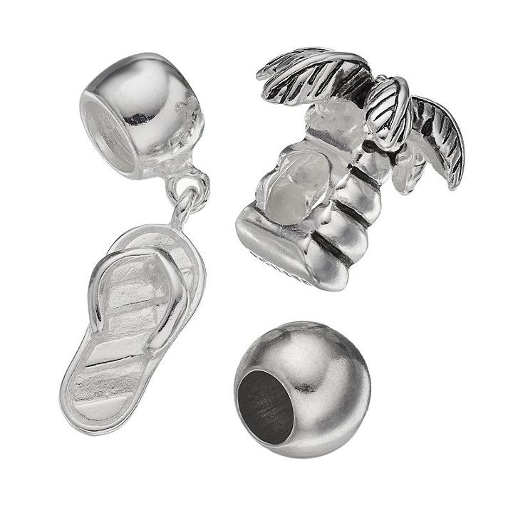 Individuality Beads Sterling Silver Palm Tree Bead And Flip-flop Charm Set, Women's, Grey