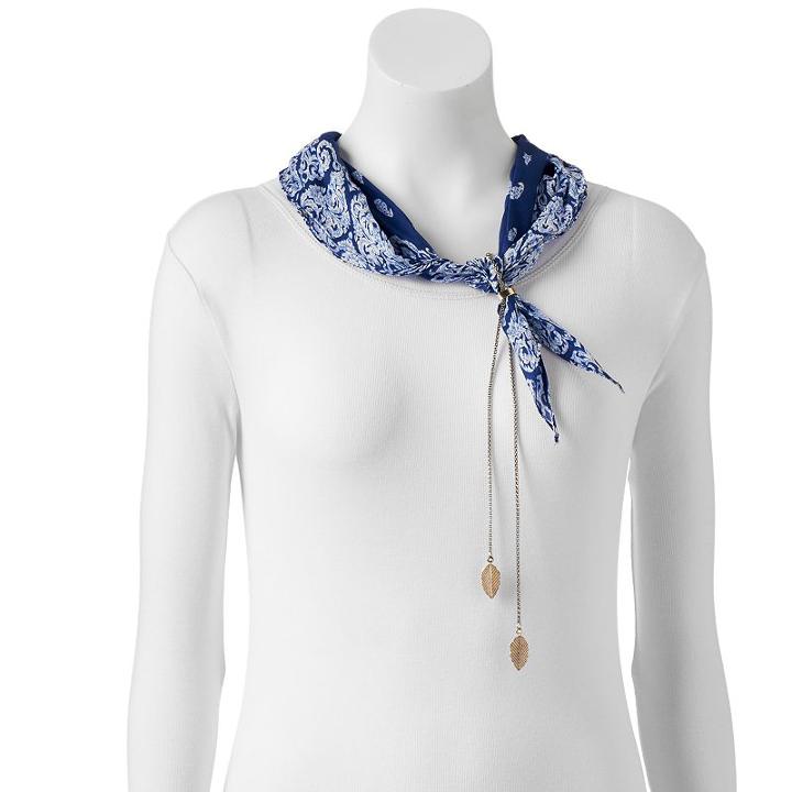 Mudd&reg; Paisley Border Bandana Necklace Scarf, Women's, Light Blue