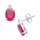10k White Gold Lab-created Ruby And Diamond Accent Stud Earrings, Women's, Red