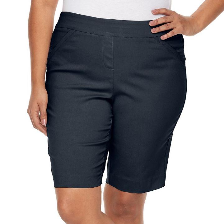 Plus Size Dana Buchman Pull On Bermuda Shorts, Women's, Size: 1xl, Blue (navy)