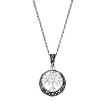 Tori Hill Sterling Silver Marcasite Tree Of Life Circle Pendant, Women's, Grey