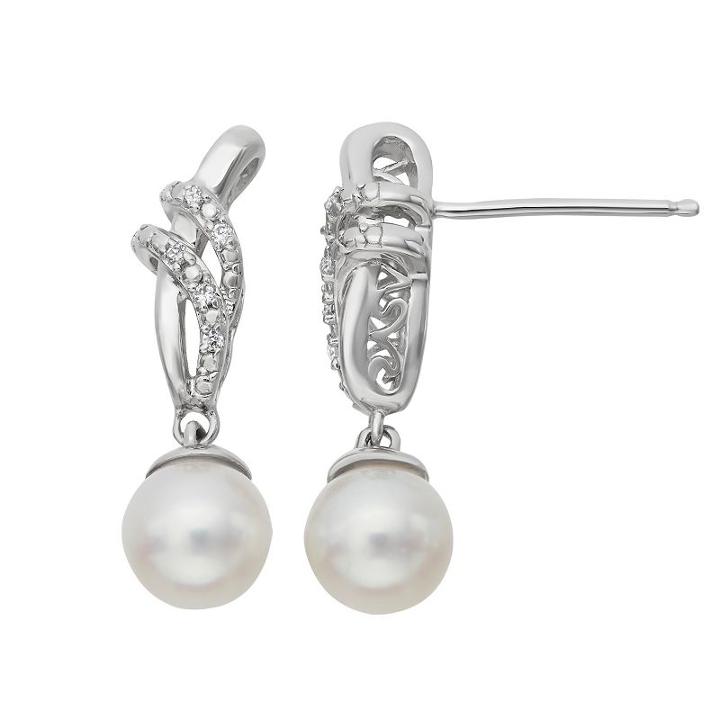 Simply Vera Vera Wang Sterling Silver Freshwater Cultured Pearl And Diamond Accent Drop Earrings, Women's, White