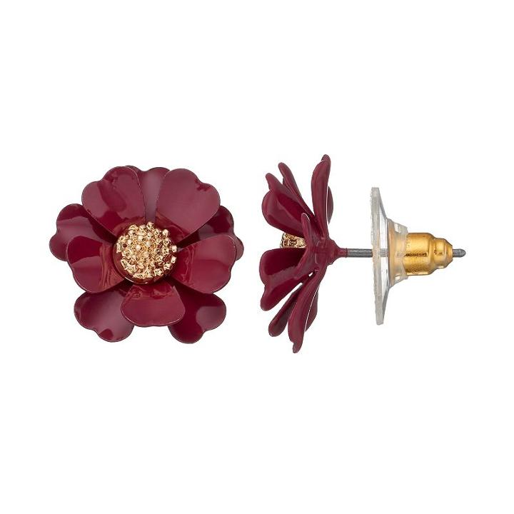 Lc Lauren Conrad Red Flower Nickel Free Stud Earrings, Women's