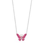 Silver Plated Crystal Butterfly Necklace, Women's, Size: 18, Pink