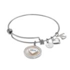Love This Life Mother-of-pearl Mom Heart Charm Bangle Bracelet, Women's, White