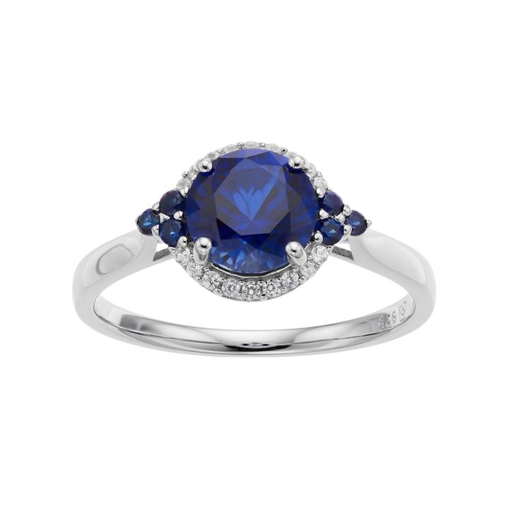 Sterling Silver Lab-created Sapphire Halo Ring, Women's, Size: 7, Blue