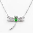 Sophie Miller Sterling Silver Simulated Emerald And Cubic Zirconia Dragonfly Necklace, Women's, Size: 18, Green