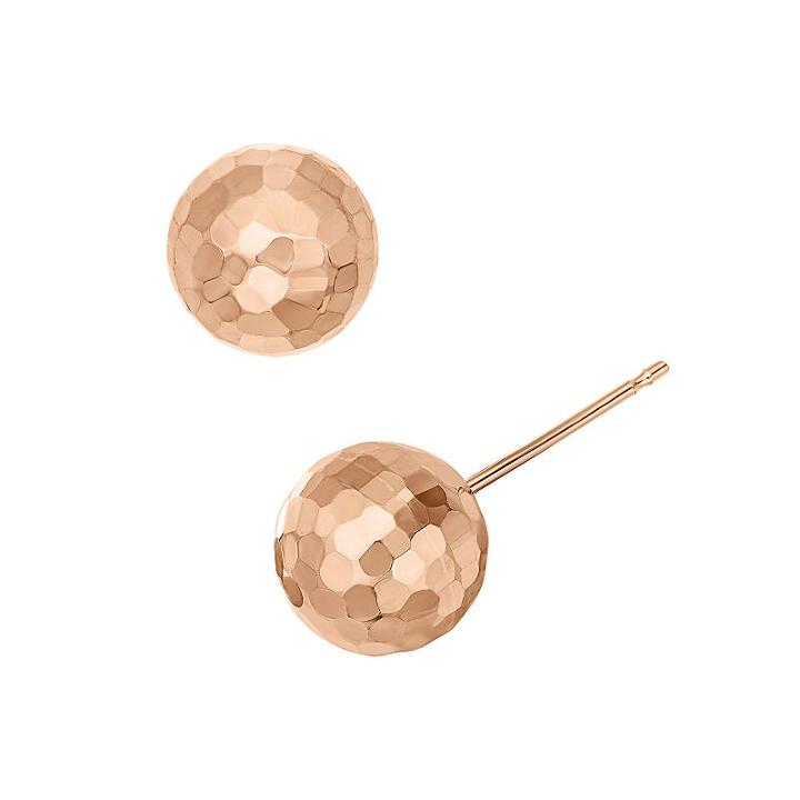 14k Gold Hammered Ball Stud Earrings, Women's, Pink