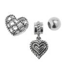 Individuality Beads Sterling Silver Crystal Heart Charm And Bead Set, Women's, Grey