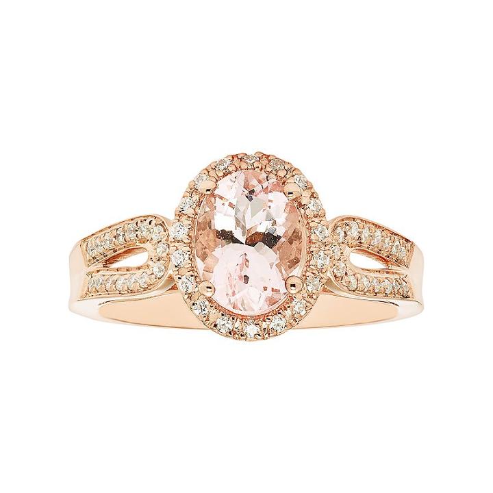 Boston Bay Diamonds 14k Rose Gold Morganite & 1/5 Carat T.w. Diamond Oval Ring, Women's, Size: 7, Pink