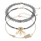 Simulated Crystal Arrow & Leaf Choker Necklace Set, Women's, Gold