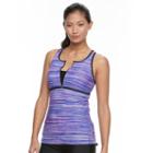 Women's Free Country Printed Quarter-zip Tankini Top, Size: Large, Purple Oth