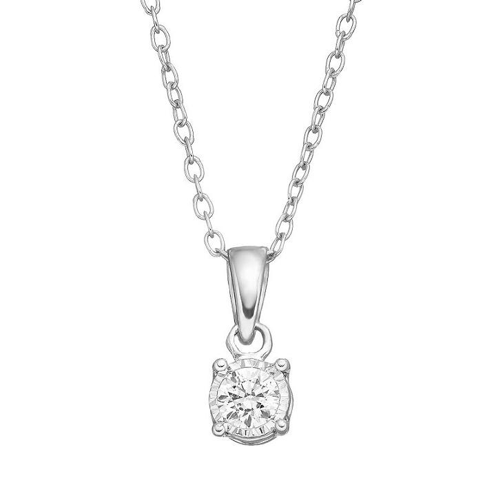 10k White Gold 1/10 Carat T.w. Diamond Solitaire Pendant Necklace, Women's