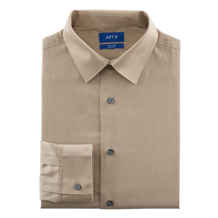 Men's Apt. 9&reg; Slim-fit Easy-care Dress Shirts, Size: 17.5-32/33, Med Beige