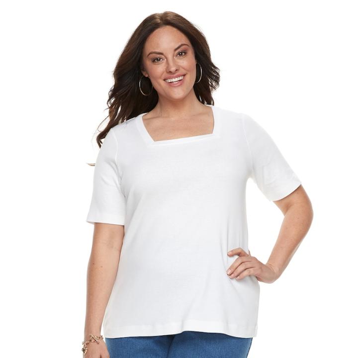 Plus Size Croft & Barrow&reg; Squareneck Elbow Sleeve Tee, Women's, Size: 3xl, White