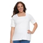 Plus Size Croft & Barrow&reg; Squareneck Elbow Sleeve Tee, Women's, Size: 3xl, White