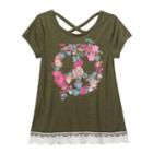 Girls 7-16 & Plus Size Mudd&reg; Criss Cross Back Crochet Trim Graphic Tee, Girl's, Size: 14, Med Green