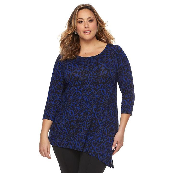 Plus Size Croft & Barrow&reg; Floral Asymmetrical Hem Tee, Women's, Size: 1xl, Oxford