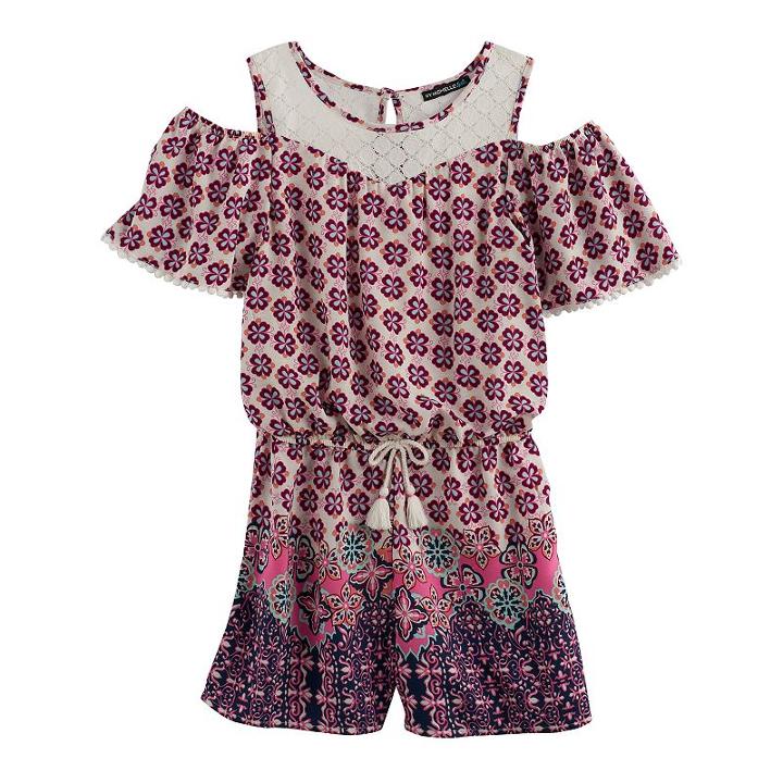 Girls 7-16 My Michelle Cold Shoulder Crochet Romper, Size: Xl, Purple Oth