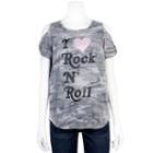 Juniors' Grayson Threads Rock N' Roll Camo Cold-shoulder Graphic Tee, Teens, Size: Xs, Gray Camo Print