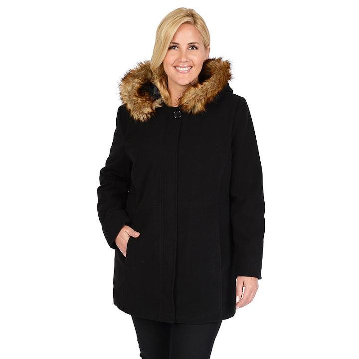 Plus Size Excelled Hooded Faux-wool Jacket, Women's, Size: 1xl, Black