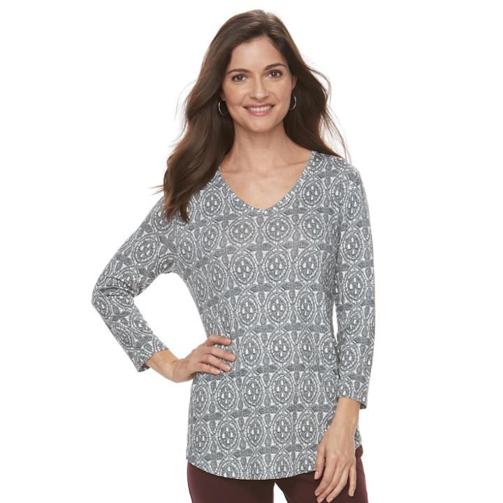 Women's Croft & Barrow&reg; Patterned Tee, Size: Xs, Grey