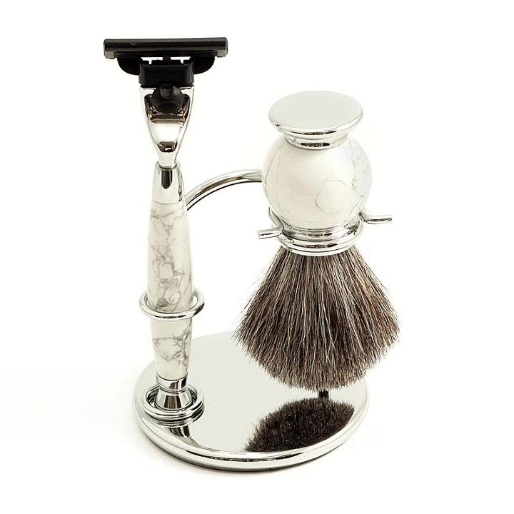 Mach 3 Razor And Badger Brush Shaving Set, Men's, White