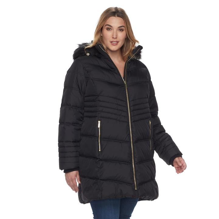 Plus Size Apt. 9&reg; Hood Faux-fur Trim Jacket, Women's, Size: 2xl, Black