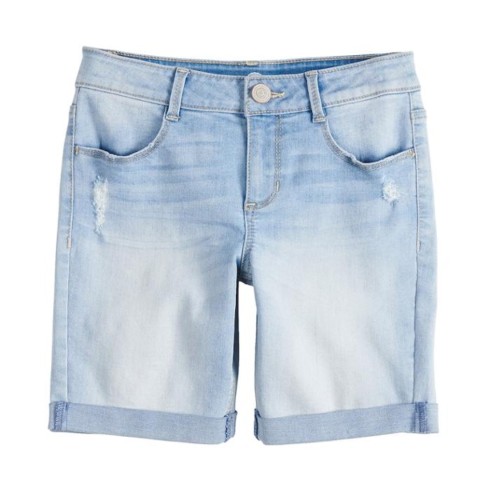 Girls 7-16 So&reg; Cuffed Bermuda Jean Shorts, Size: 8, Light Blue