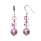Crystal Avenue Silver-plated Crystal And Simulated Pearl Graduated Linear Drop Earrings - Made With Swarovski Crystals, Women's, Red