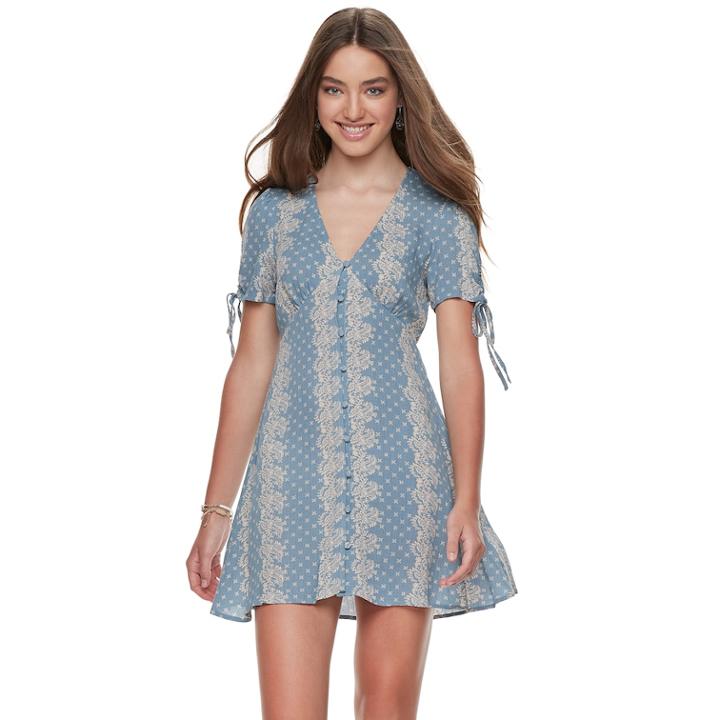 Juniors' Living Doll Button-front Dress, Teens, Size: Medium, Blue (navy)